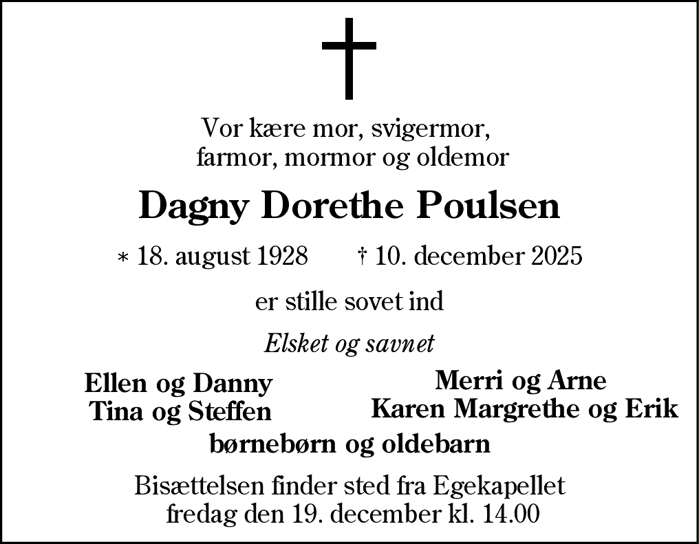 Dødsannonce for Dagny Dorethe Poulsen