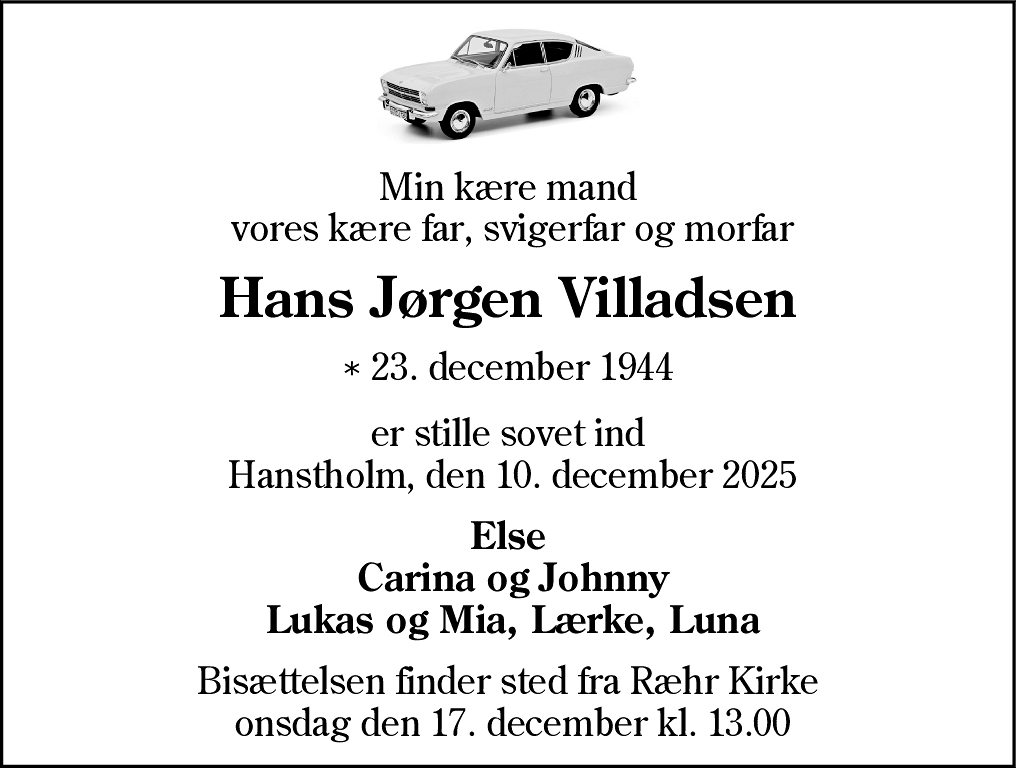 Dødsannonce for Hans Jørgen Villadsen