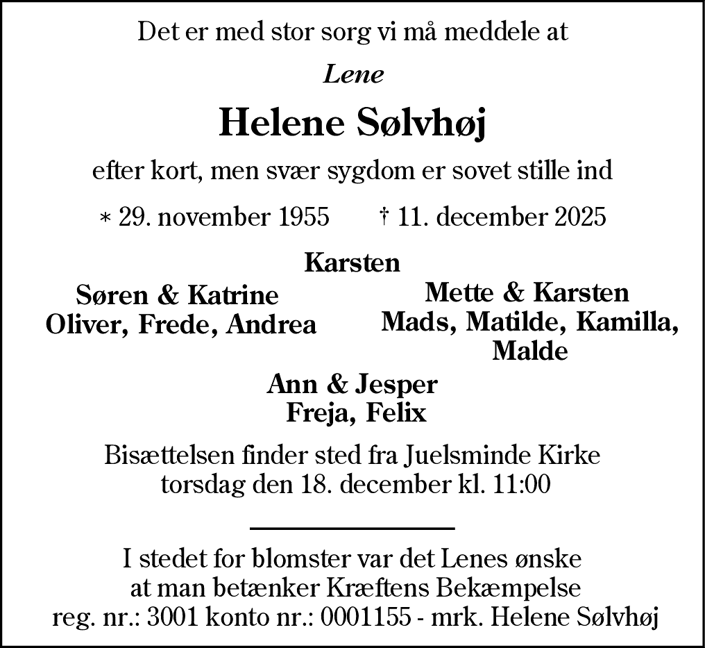 Dødsannonce for Helene Sølvhøj