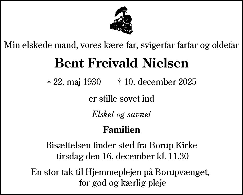 Dødsannonce for Bent Frejvald Nielsen
