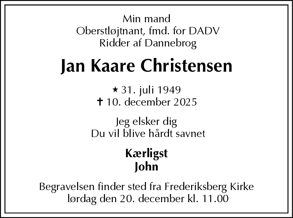 Dødsannonce for Jan Kaare Christensen