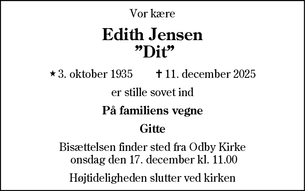 Dødsannonce for Edith Astrid Jensen