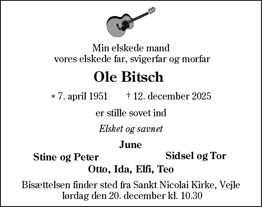 Dødsannonce for Ole Bitsch Jensen
