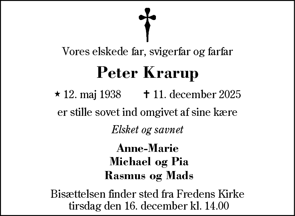 Dødsannonce for Peter Krarup