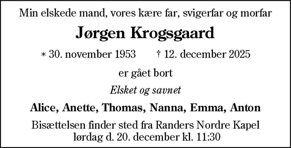 Dødsannonce for Jørgen Krogsgaard