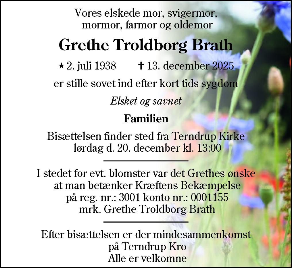Dødsannonce for Grethe Troldborg Brath