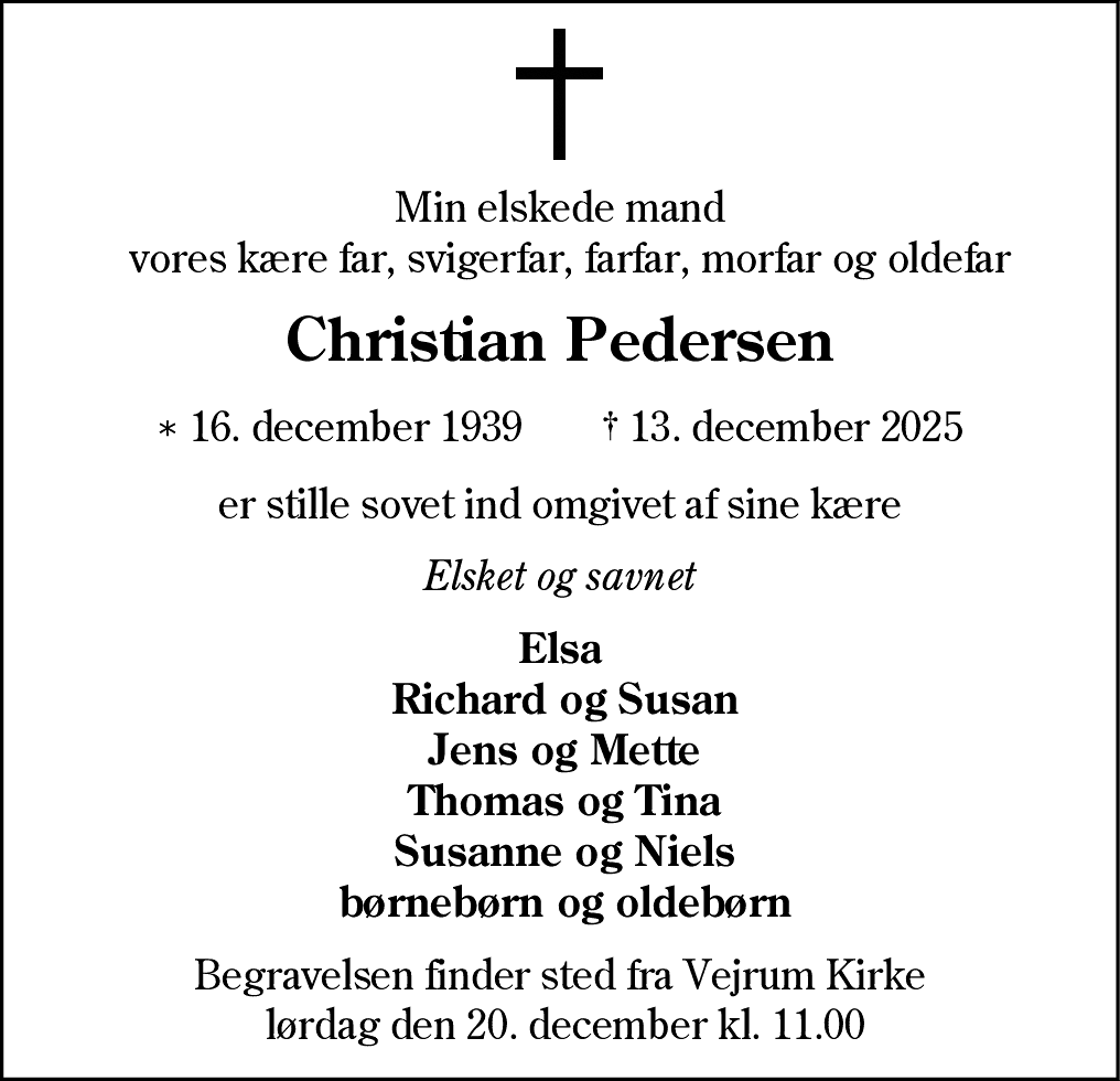 Dødsannonce for Kristian Pedersen