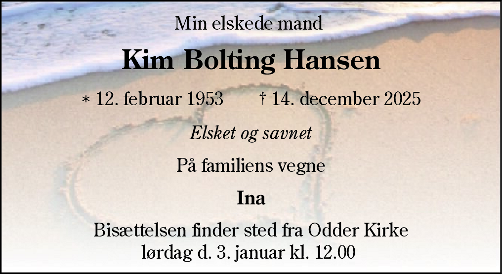 Dødsannonce for Kim Bolting Hansen