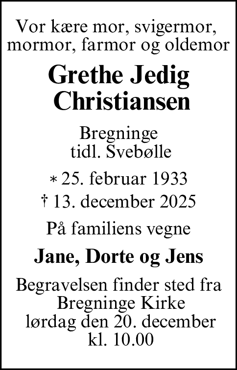 Dødsannonce for Grethe Gudrun Christiansen
