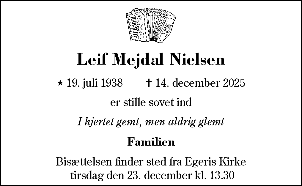 Dødsannonce for Leif Mejdal Nielsen