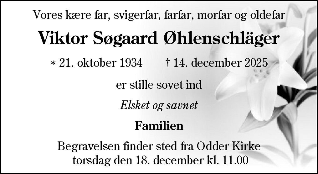 Dødsannonce for Viktor Søgaard Øhlenschläger