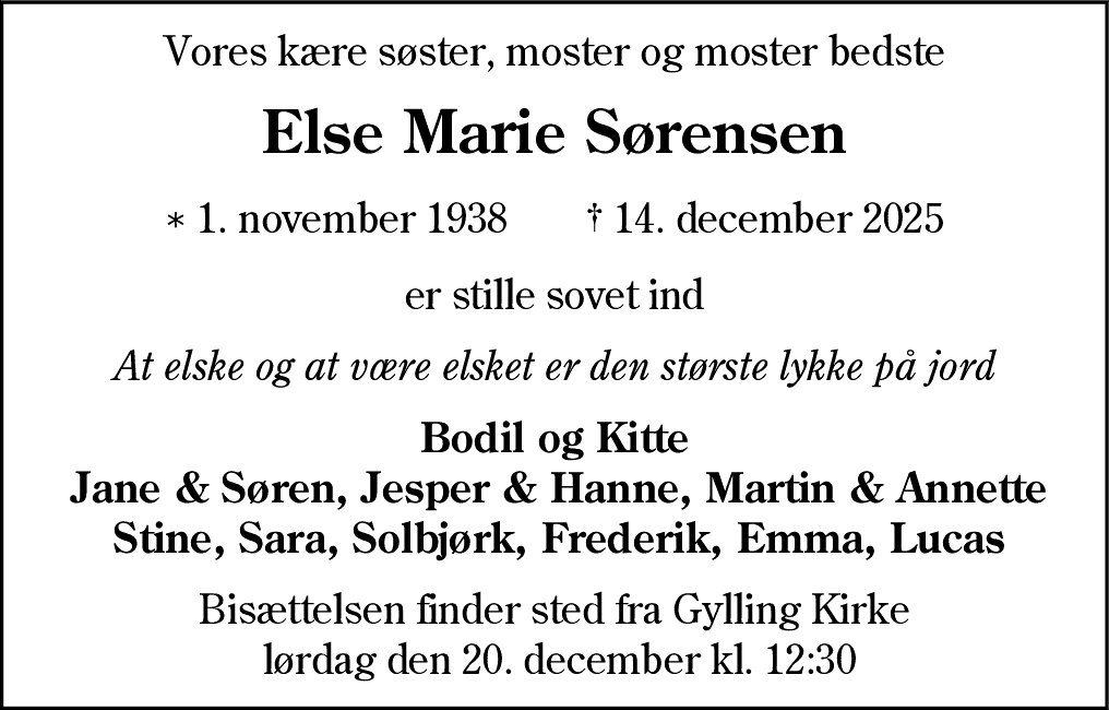 Dødsannonce for Else Marie Sørensen