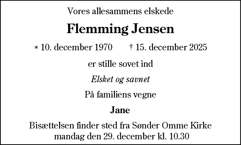 Dødsannonce for Flemming Jensen