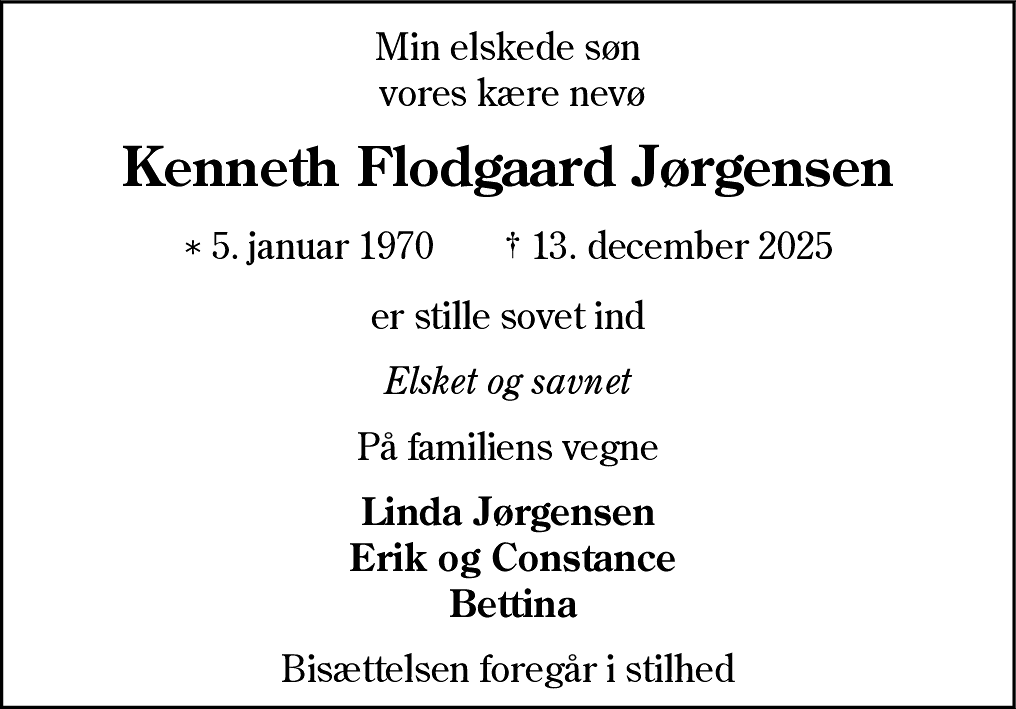 Dødsannonce for Kenneth Flodgaard Jørgensen