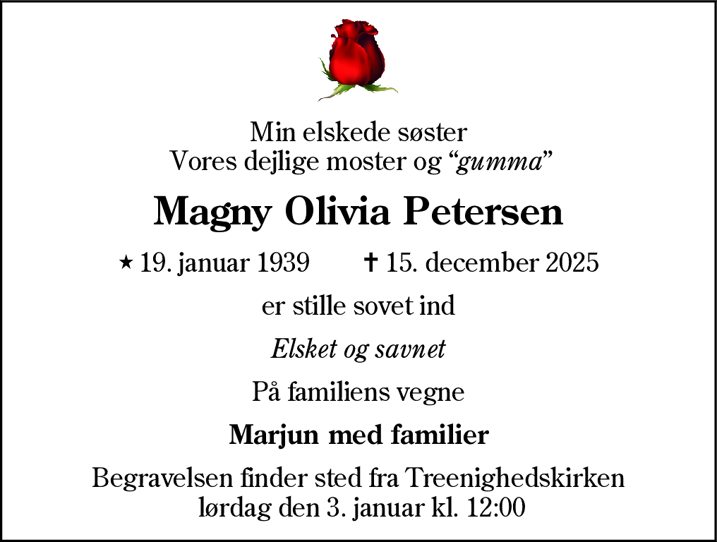 Dødsannonce for Magny Olivia Petersen