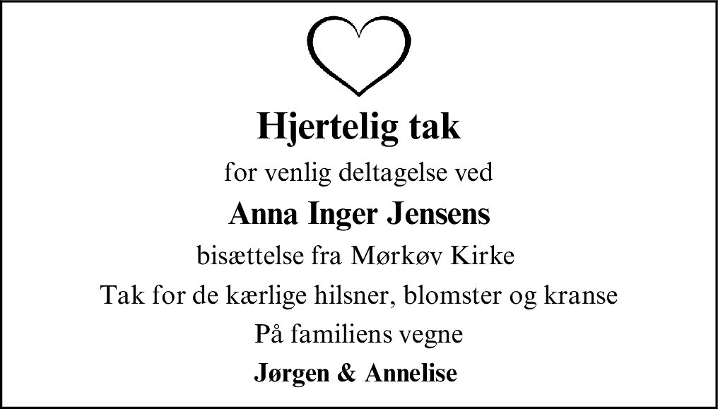 Dødsannonce for Anna Inger Jensen