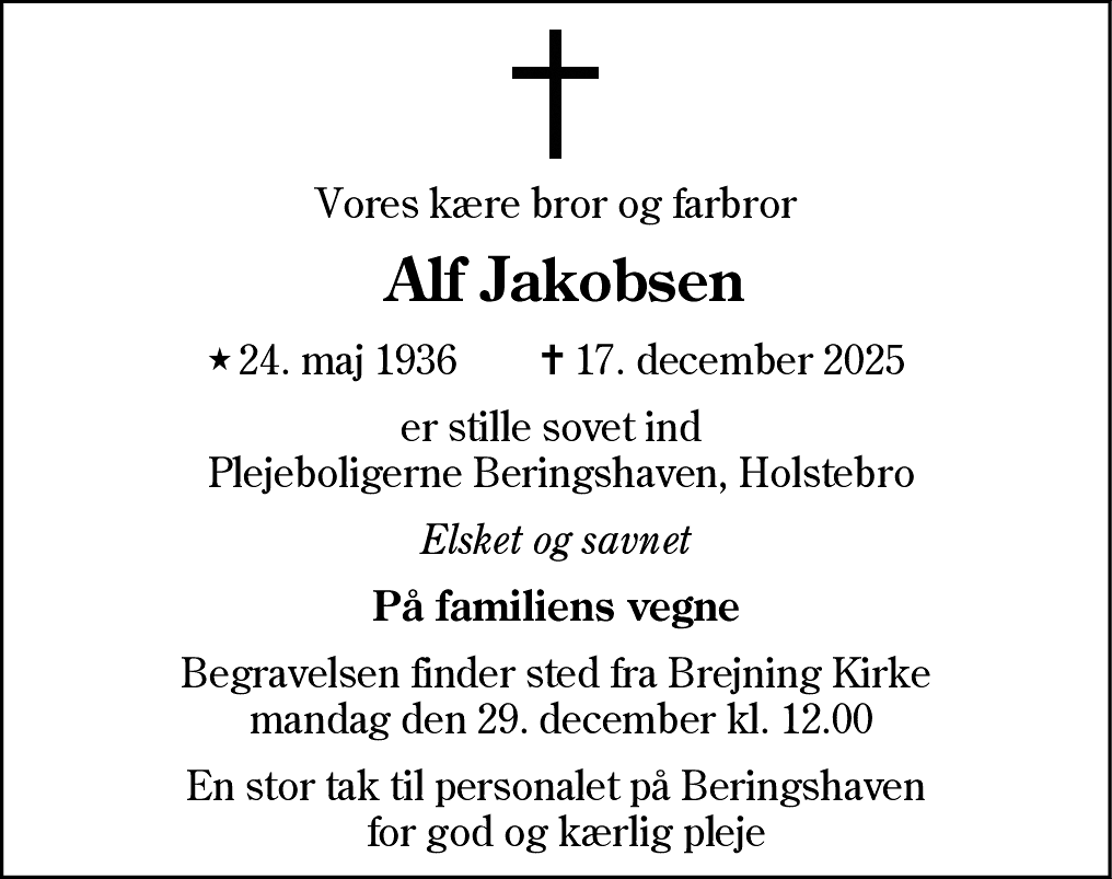 Dødsannonce for Niels Alf Jakobsen