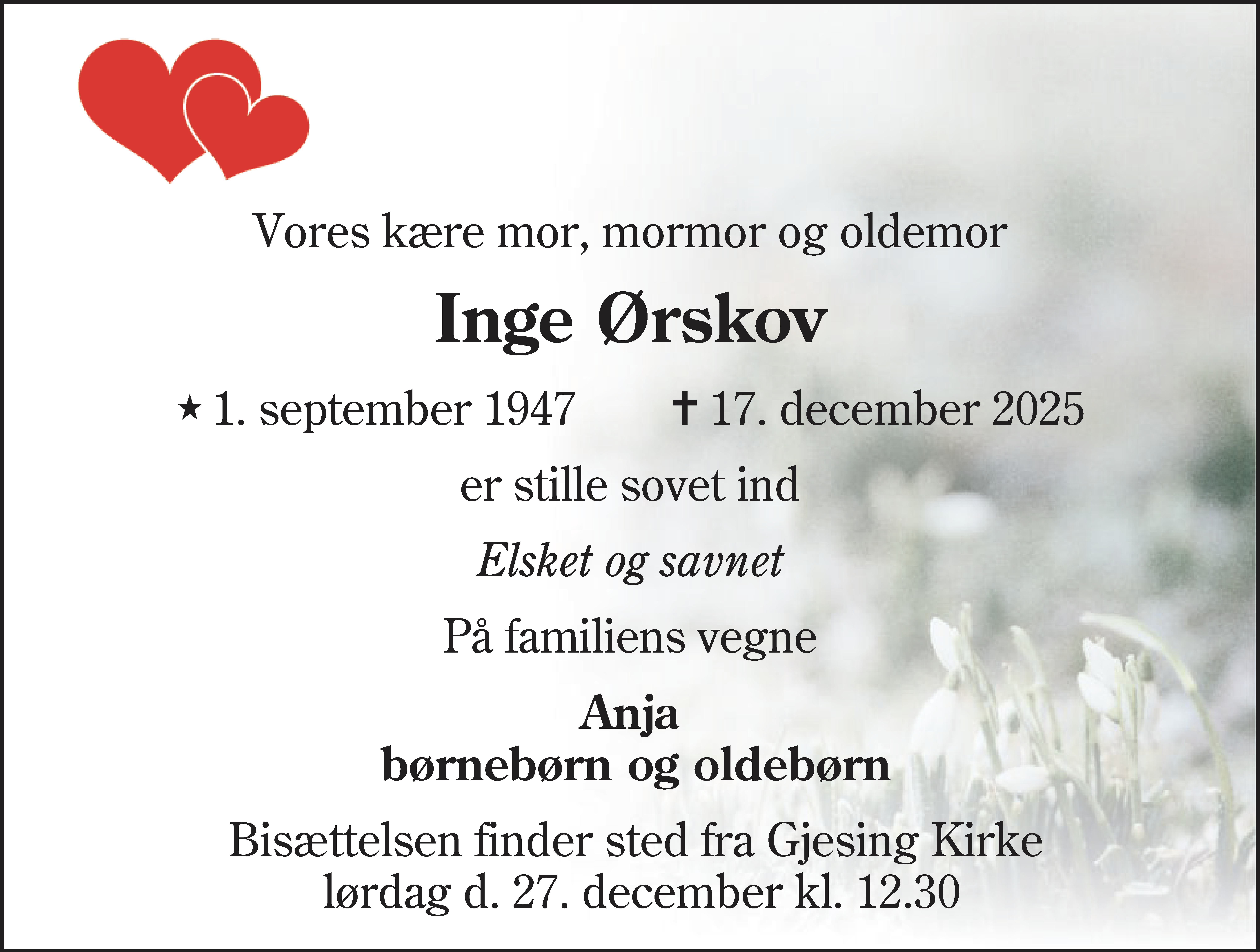 Dødsannonce for Inge Ørskov