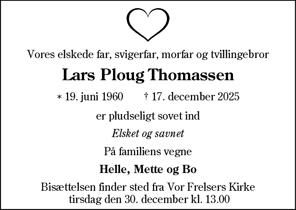 Dødsannonce for Lars Ploug Thomassen