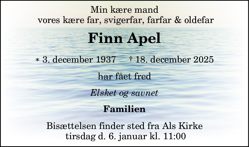 Dødsannonce for Finn Apel