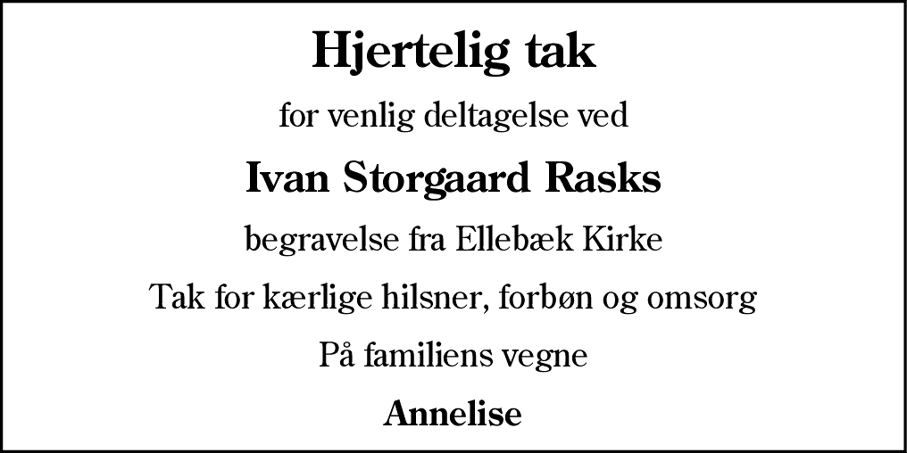 Dødsannonce for Ivan Storgaard Rask