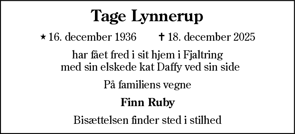 Dødsannonce for Tage Lynnerup
