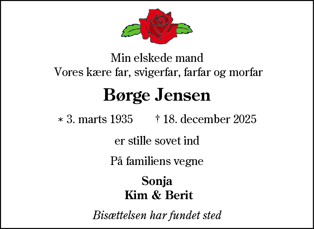 Dødsannonce for Børge Jensen