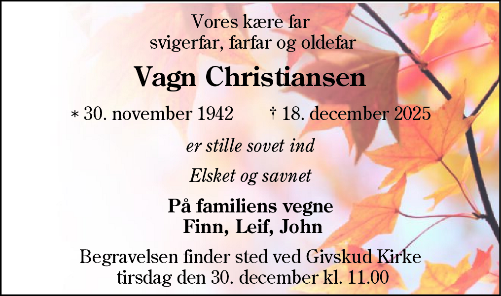 Dødsannonce for Vagn Christiansen