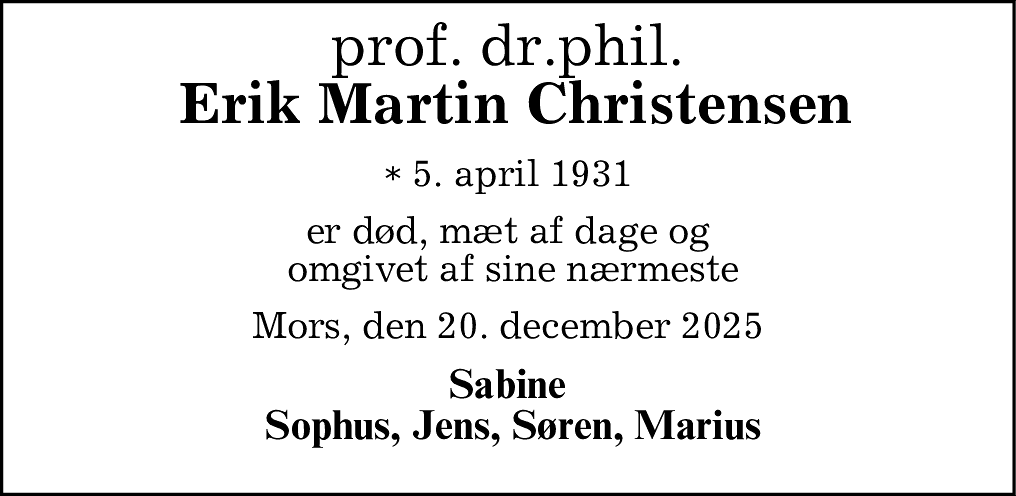 Dødsannonce for Erik Martin Christensen