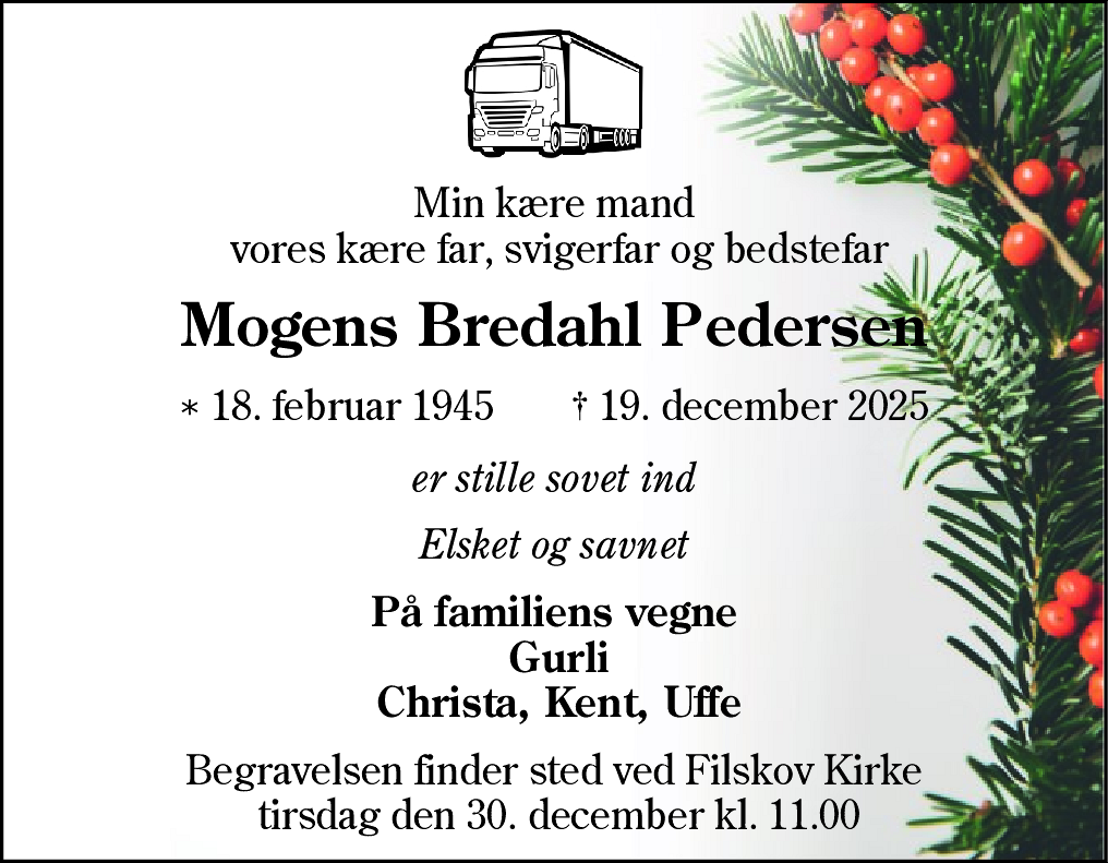Dødsannonce for Mogens Bredahl Pedersen