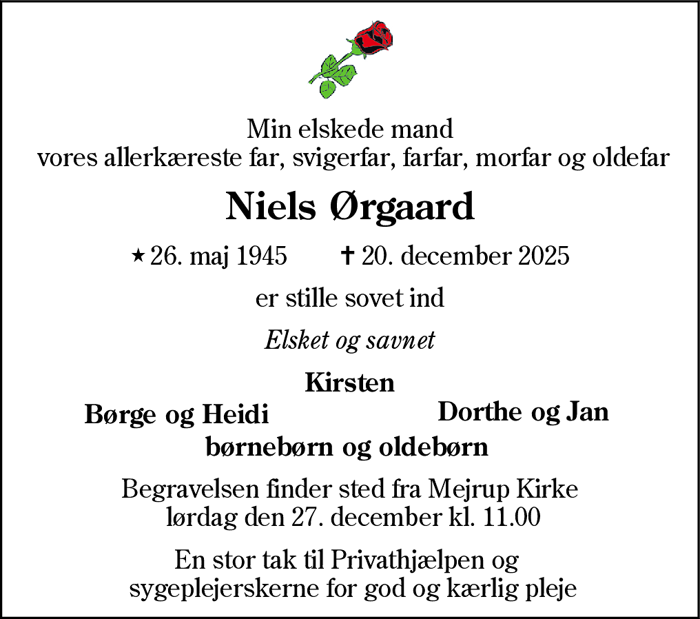 Dødsannonce for Niels Erik Ørgaard