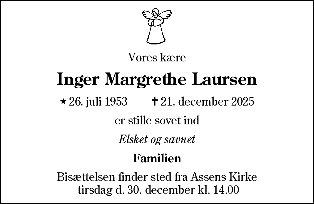 Dødsannonce for Inger Margrethe Laursen