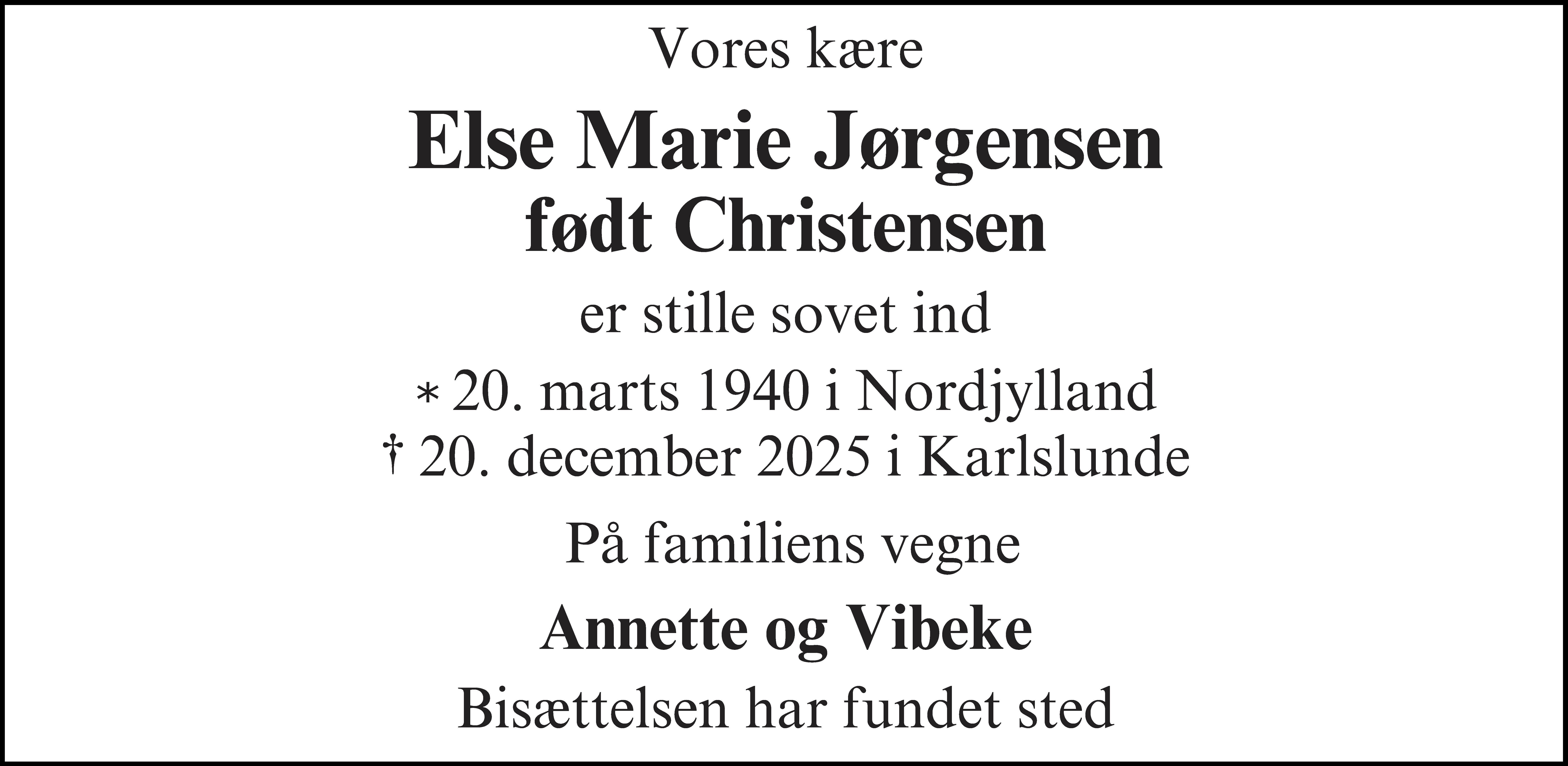 Dødsannonce for Else Marie Jørgensen