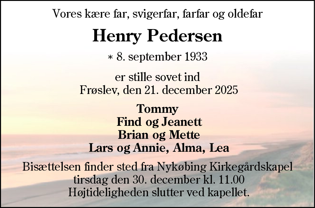 Dødsannonce for Henry Pedersen