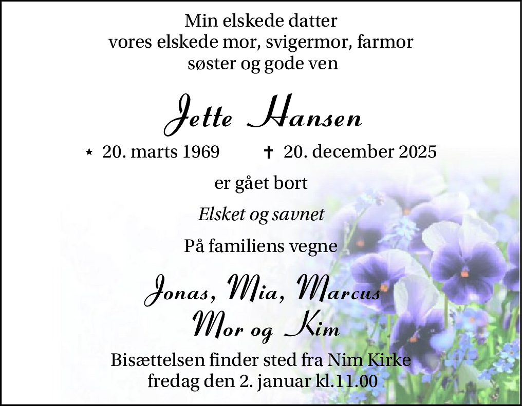 Dødsannonce for Jette Hansen