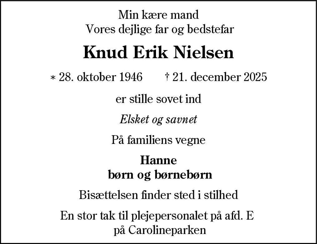 Dødsannonce for Knud Erik Nielsen