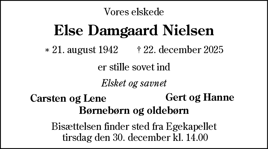 Dødsannonce for Else Damgaard Nielsen