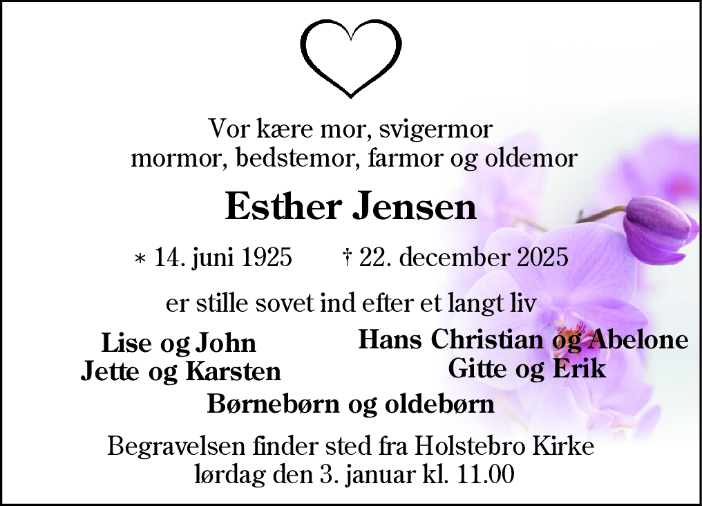 Dødsannonce for Esther Julie Jensen
