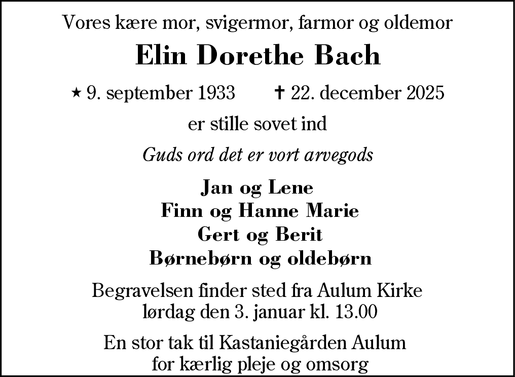 Dødsannonce for Elin Dorethe Bach