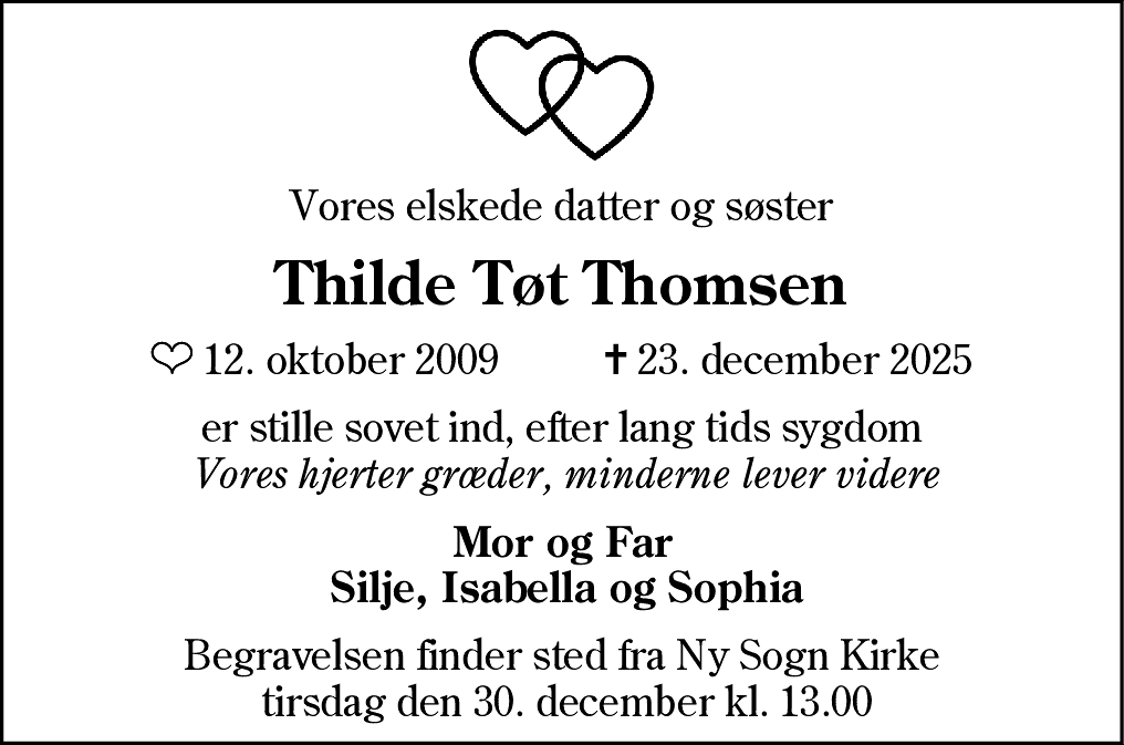 Dødsannonce for Thilde Tøt Thomsen