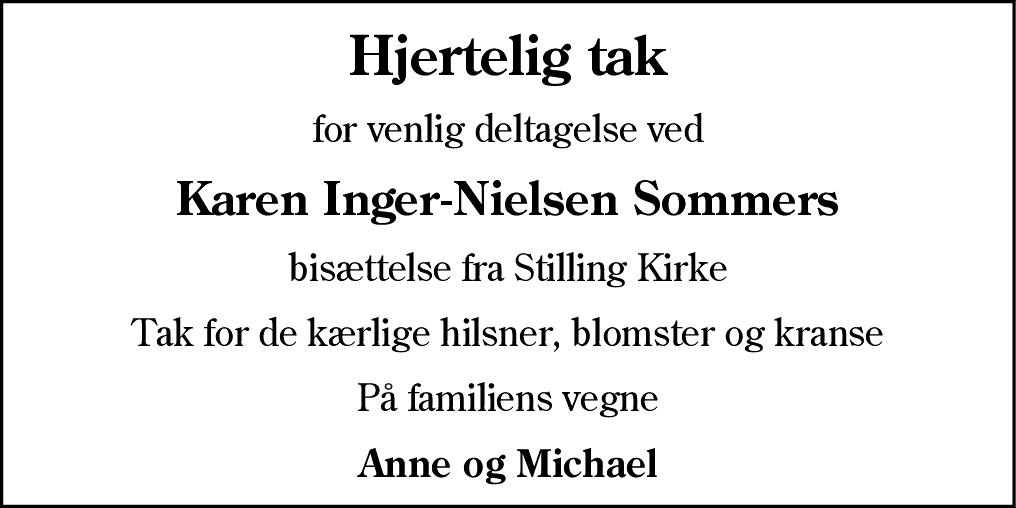 Dødsannonce for Karen Inger-Nielsen Sommer