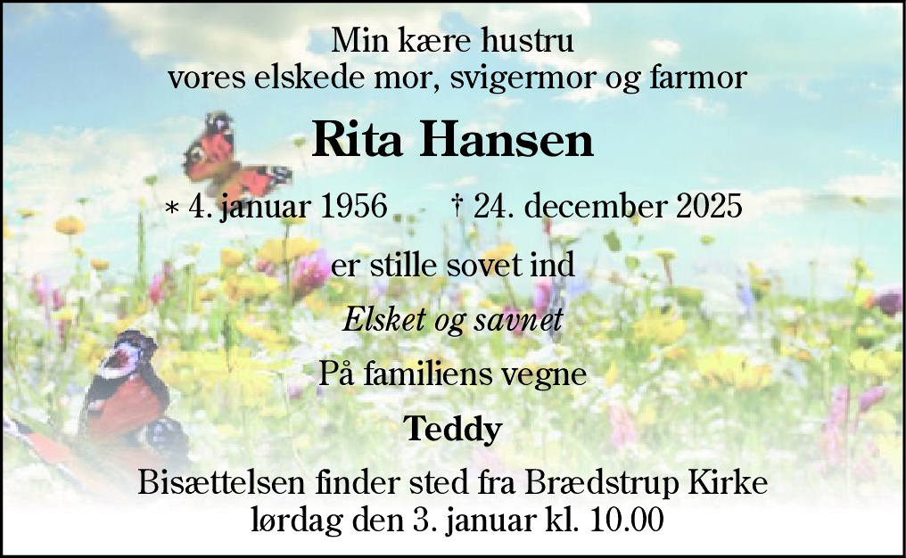 Dødsannonce for Rita Hansen
