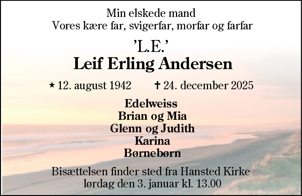 Dødsannonce for Leif Erling Andersen