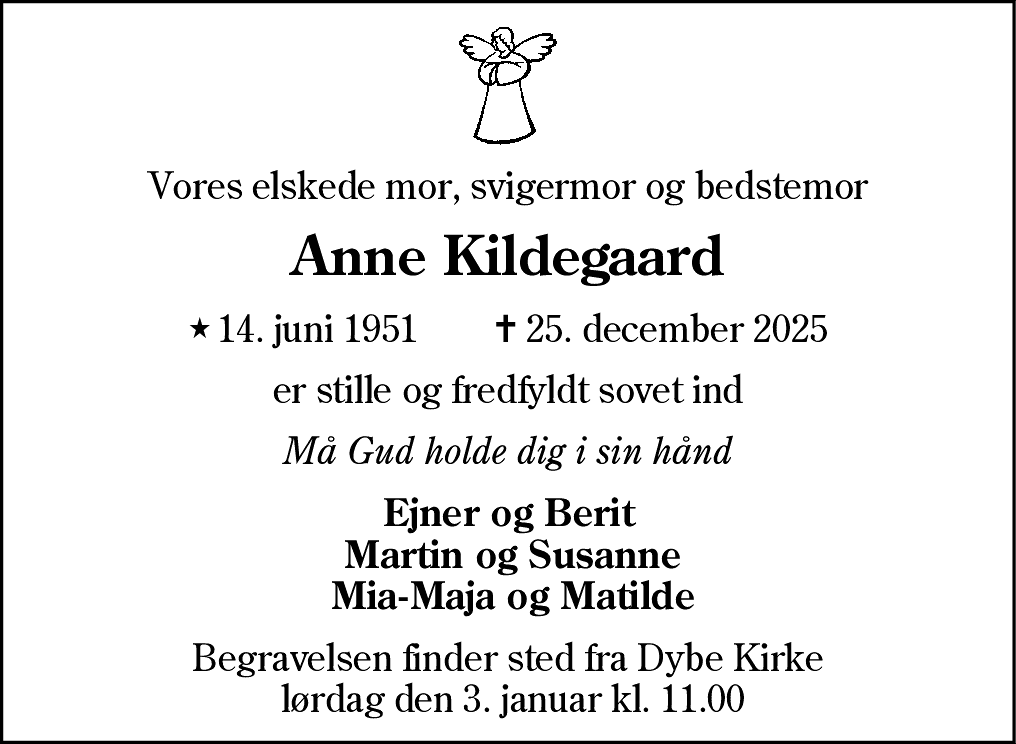 Dødsannonce for Anne Dorthea Kildegaard