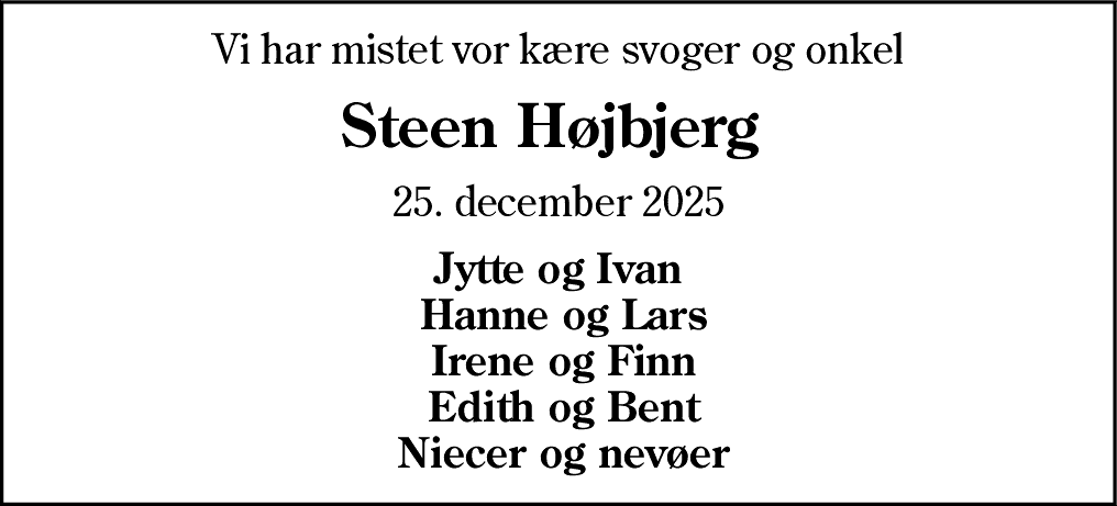 Dødsannonce for Jørgen Steen Højbjerg Sørensen