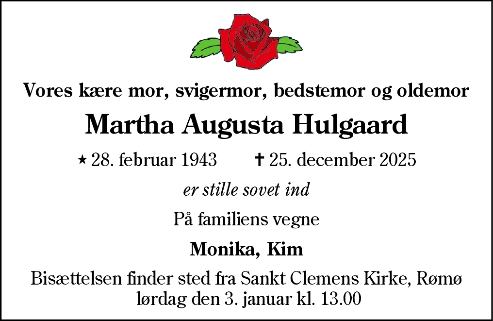 Dødsannonce for Martha Augusta Hulgaard