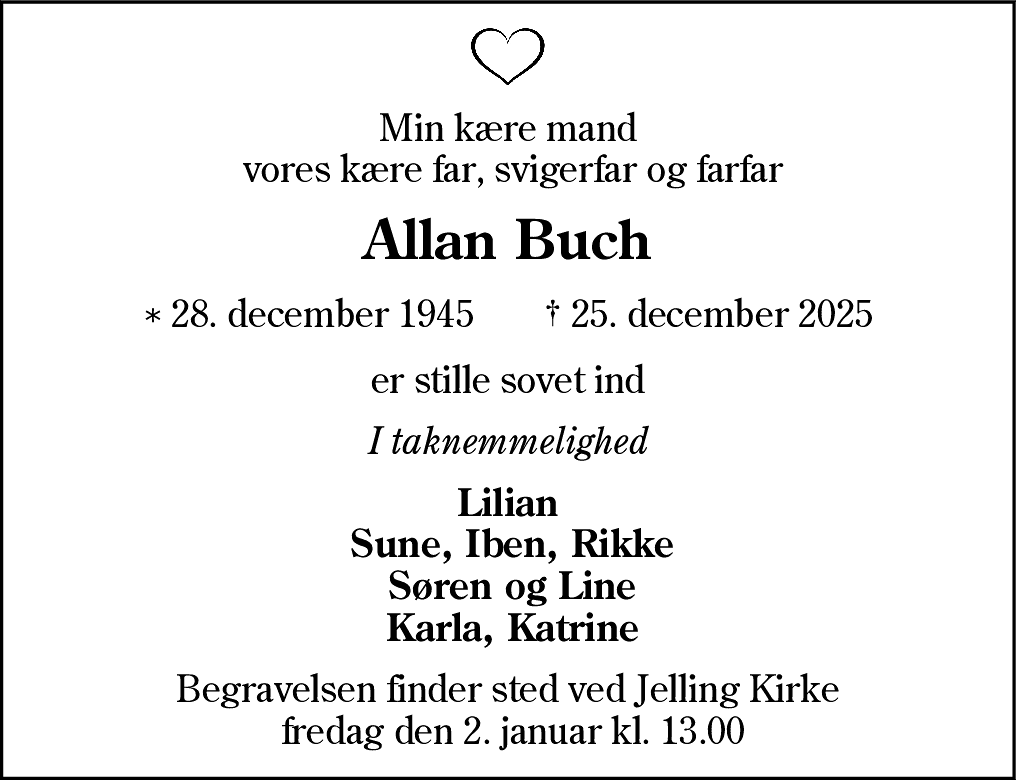 Dødsannonce for Allan Buch