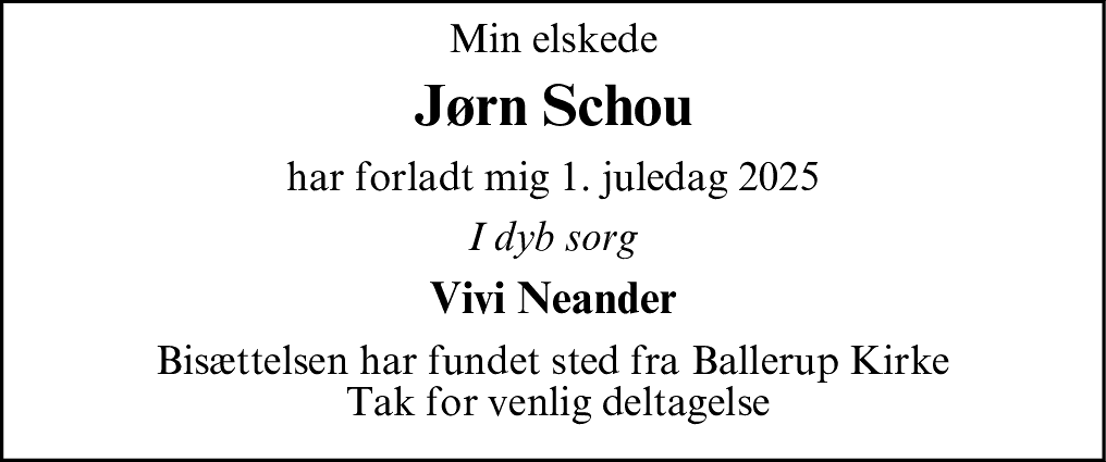 Dødsannonce for Jørn Schou