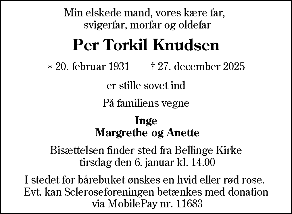 Dødsannonce for Per Torkil Knudsen