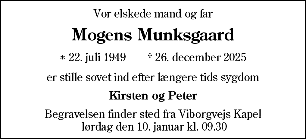 Dødsannonce for Mogens Munksgaard